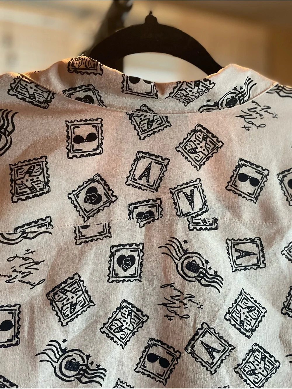 Karl Lagerfeld Pale Pink and Black Graphic Button Down